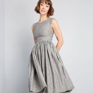 ModCloth Fabulous Fit & Flare Dress in Grey Plaid